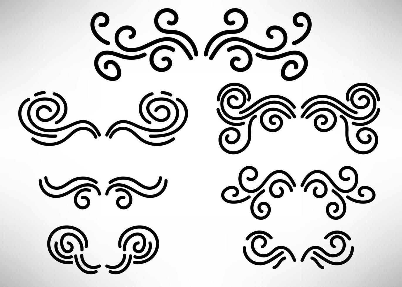 abstract krullend element ingesteld voor ontwerp, swirl, curl. scheidingswand collectie. vector