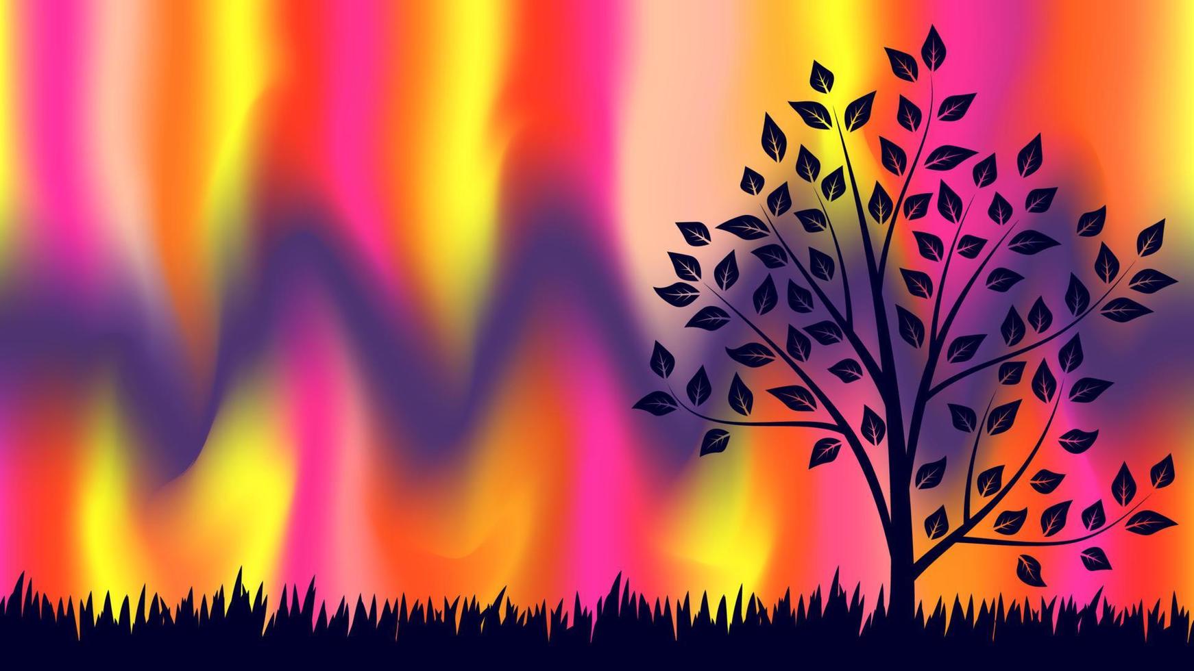 kleurrijke onscherpe achtergrond met gras en boom. moderne abstracte gradiëntkaart. zakelijke affiche. vector