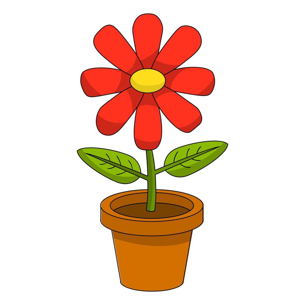 heldere cartoon bloem in de pot geïsoleerd op een witte achtergrond. vector