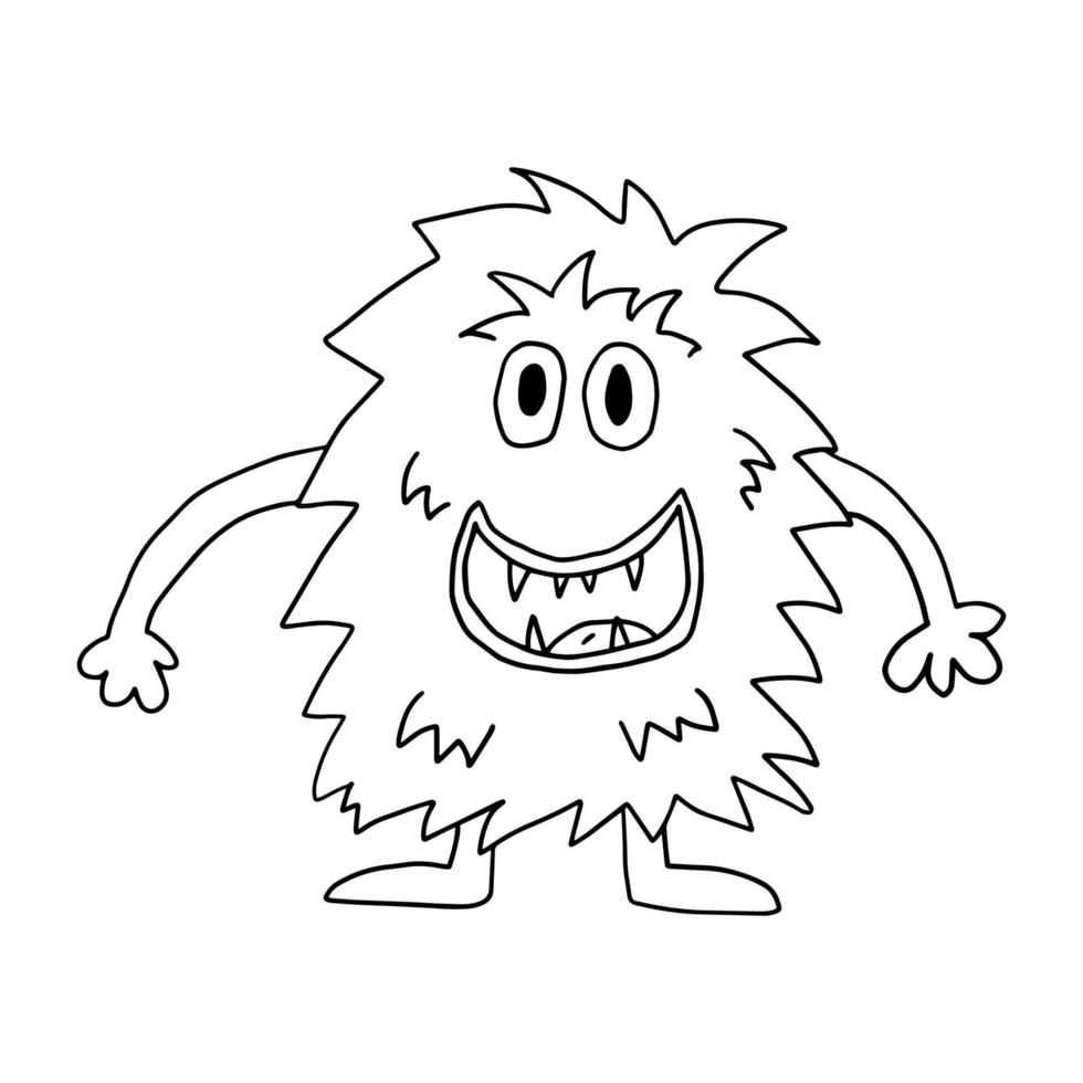 schattig doodle gelukkig monster geïsoleerd op een witte achtergrond. komische vriendelijke demon. vector