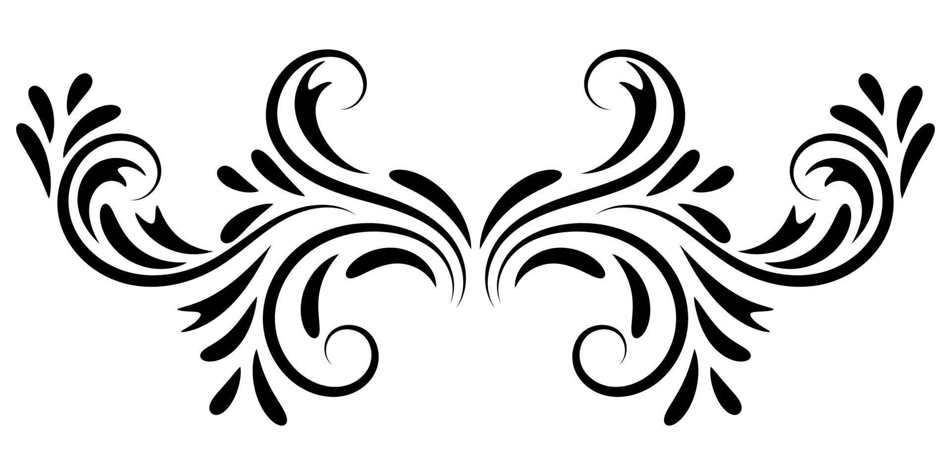 zwart abstract krullend element voor ontwerp, swirl, curl. scheidingslijn, frame geïsoleerd op een witte achtergrond. vector
