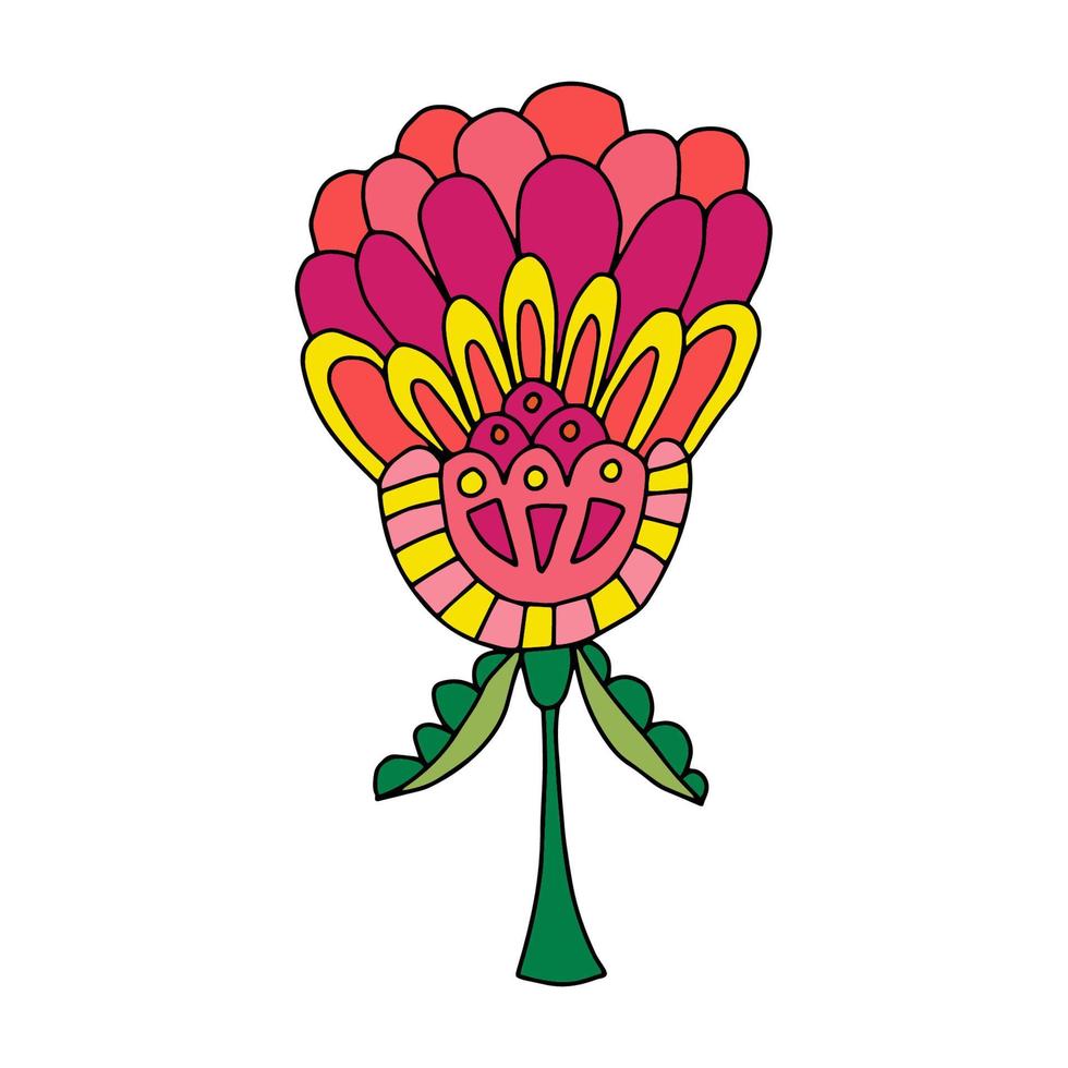 kleurrijke fantasie doodle cartoon slordige bloem geïsoleerd op een witte achtergrond. vector