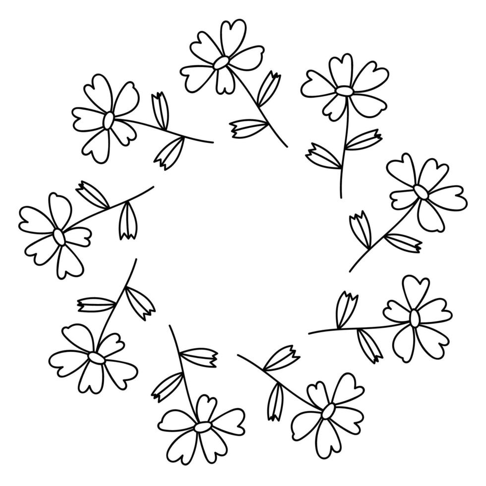 bloemen krans. bloemen ronde frame geïsoleerd op een witte achtergrond. vector