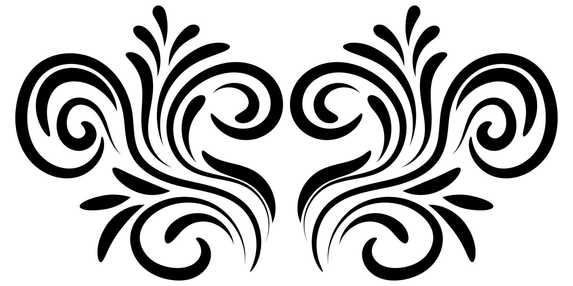 zwart abstract krullend element voor ontwerp, swirl, curl. scheidingslijn, frame geïsoleerd op een witte achtergrond. vector