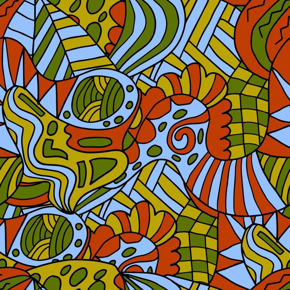 abstracte kleurrijke doodle naadloze patroon. fantasie kunst achtergrond met rommelige vormen. vector