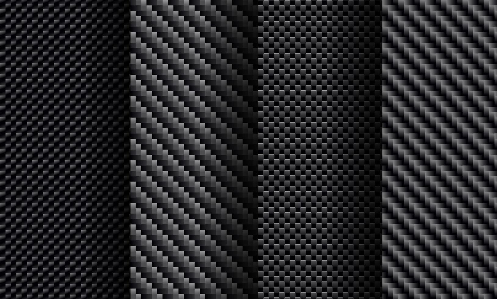 set van koolstofvezeltextuur met lineair verloop, abstract zwart geruit en kevlar naadloos patroon. vector illustratie