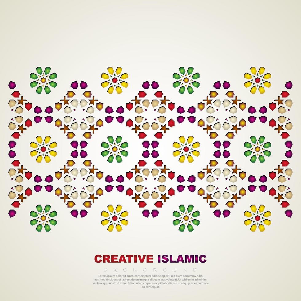 islamitische wenskaart banner achtergrond met sier kleurrijk detail van bloemenmozaïek islamitische kunst ornament vector