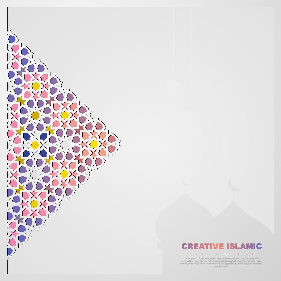 islamitische wenskaart banner achtergrond met sier kleurrijk detail van bloemenmozaïek islamitische kunst ornament vector