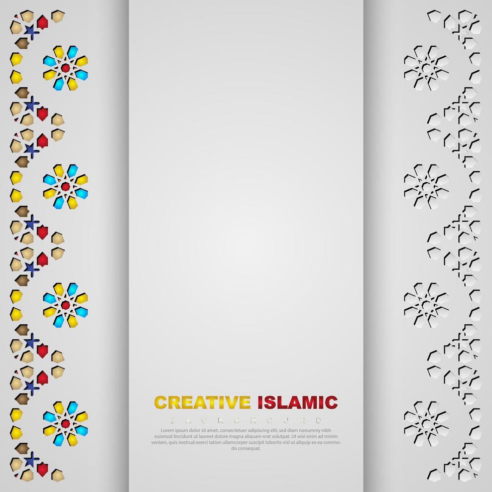 islamitische wenskaart banner achtergrond met sier kleurrijk detail van bloemenmozaïek islamitische kunst ornament vector