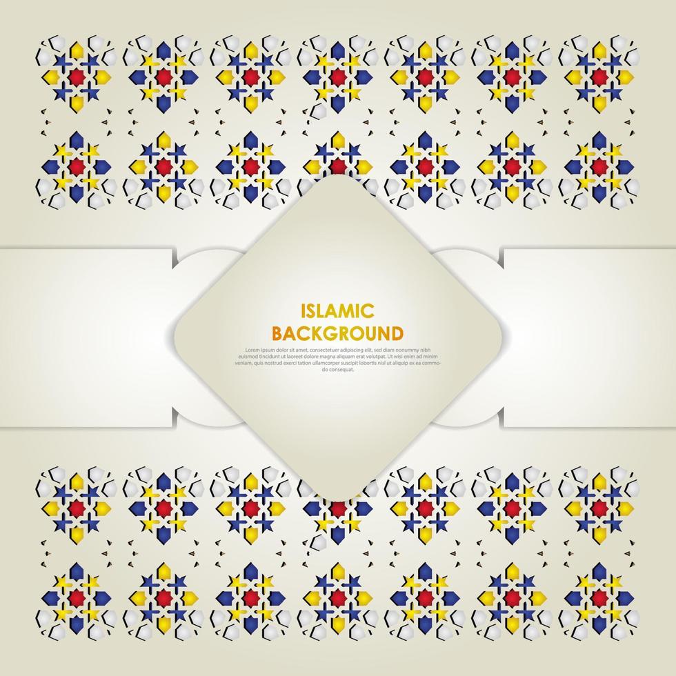 islamitische wenskaart banner achtergrond met sier kleurrijk detail van bloemenmozaïek islamitische kunst ornament vector