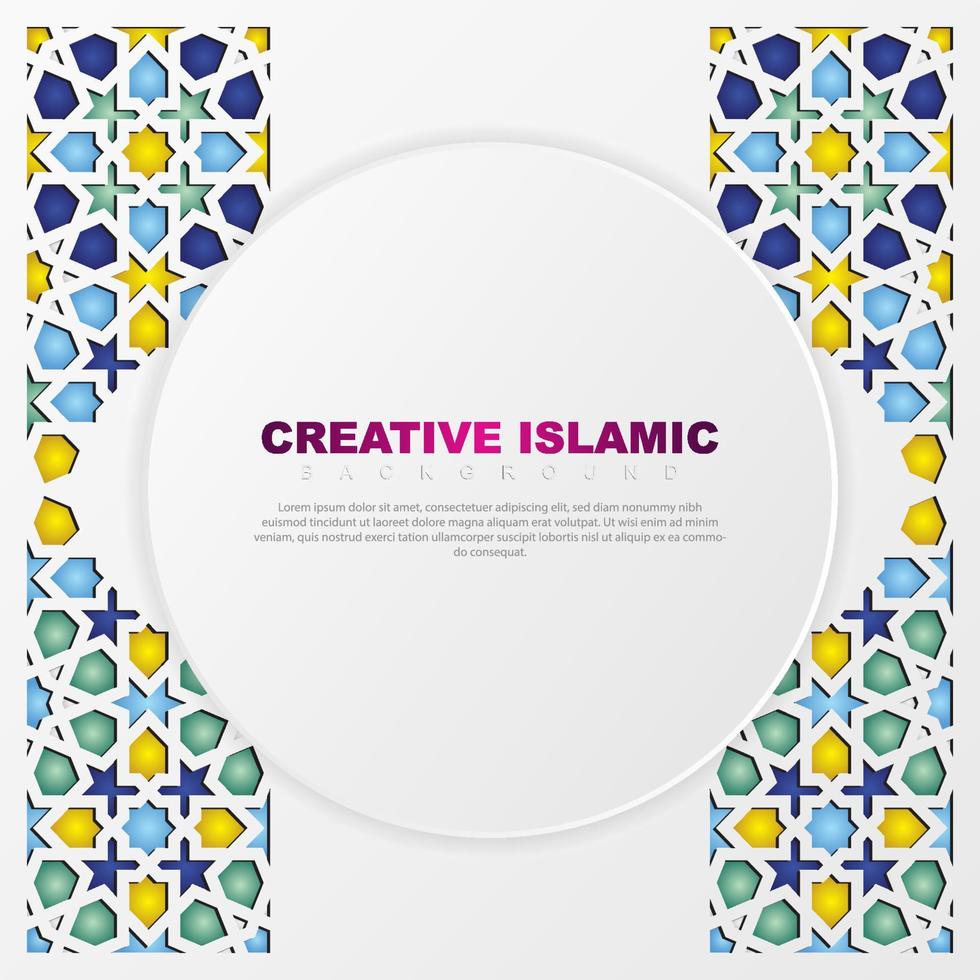 islamitische wenskaart banner achtergrond met sier kleurrijk detail van bloemenmozaïek islamitische kunst ornament vector