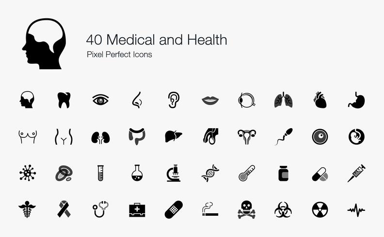 40 medische en gezondheid pixel perfecte pictogrammen. vector