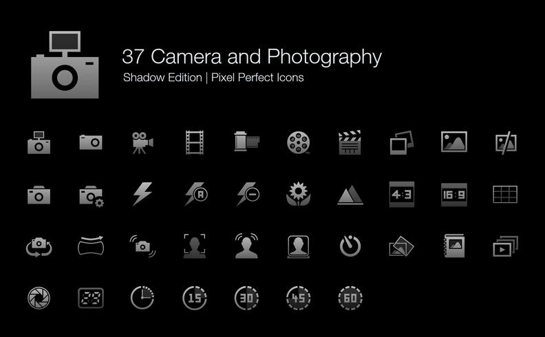 Camera en fotografie Pixel Perfect Icons Shadow Edition. vector