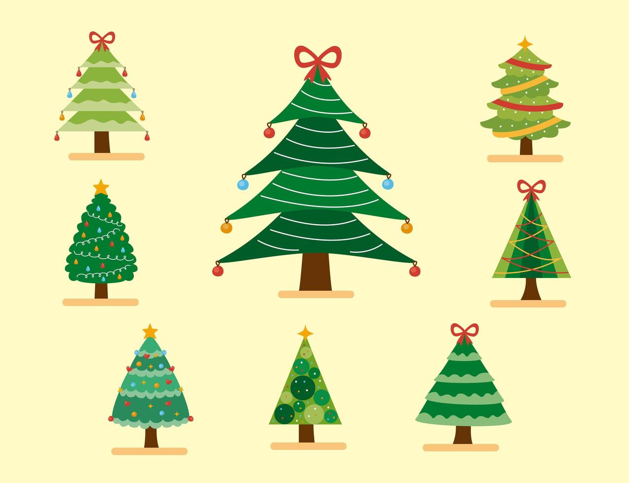 acht kerstbomen iconen vector