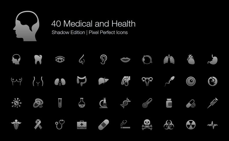 Medische en Gezondheid Menselijke organen en lichaamsdelen Pixel Perfect Icons Shadow Edition. vector