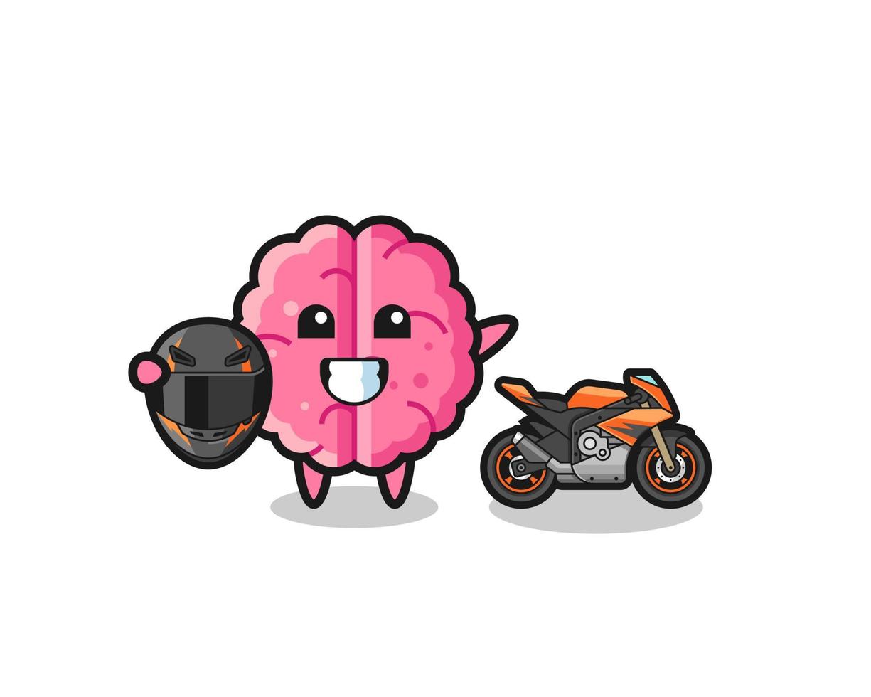 leuke hersencartoon als motorcoureur vector