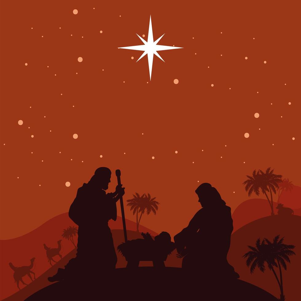 kerststal familie silhouetten scène vector