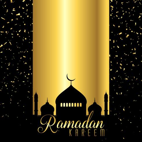 Ramadan Kareem-achtergrond met moskeesilhouet op confettienontwerp vector