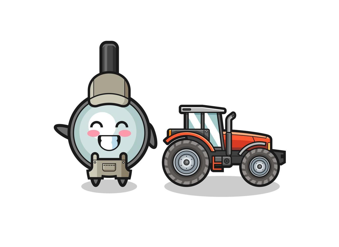 de vergrootglasboer-mascotte die naast een tractor staat vector