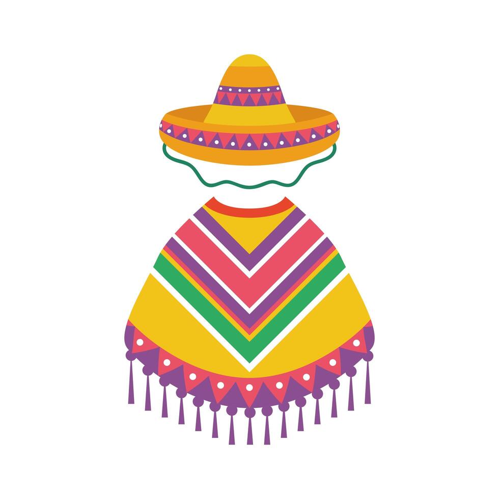 Mexicaanse cultuur poncho en hoed vector