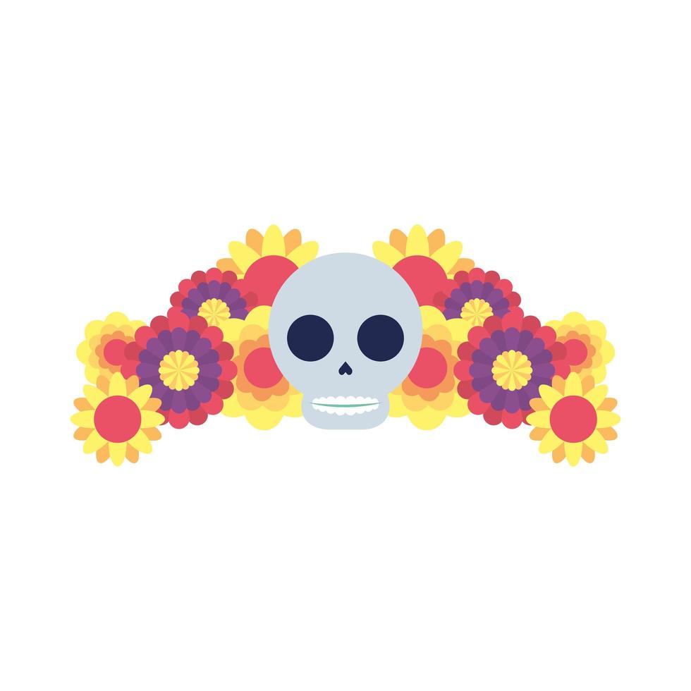 traditioneel Mexicaans schedelhoofd met bloementuin vector