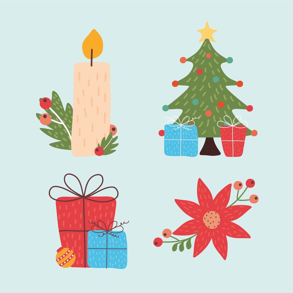 vier pictogrammen voor kerstvieringen vector