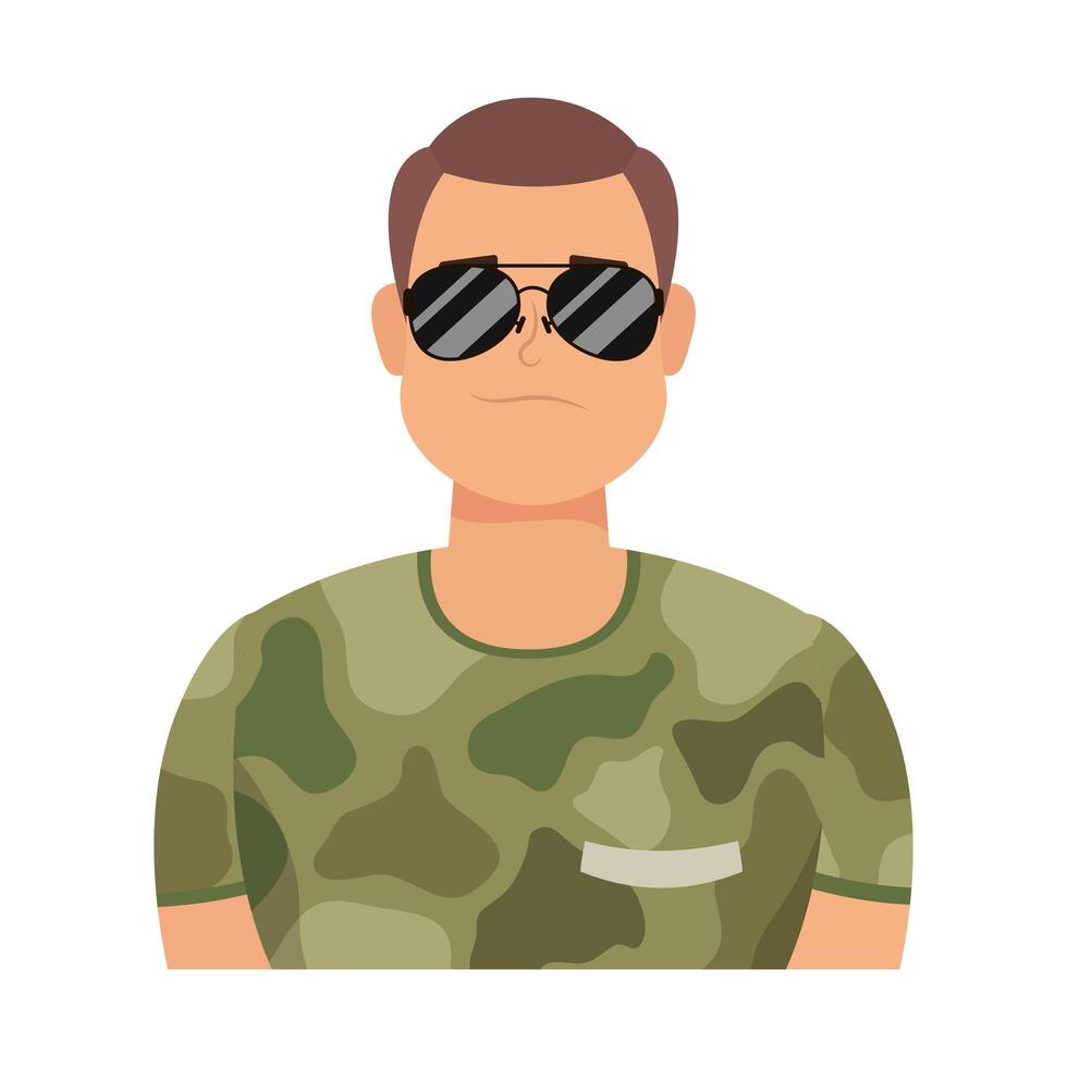 jonge man met karakter van militaire kleding vector