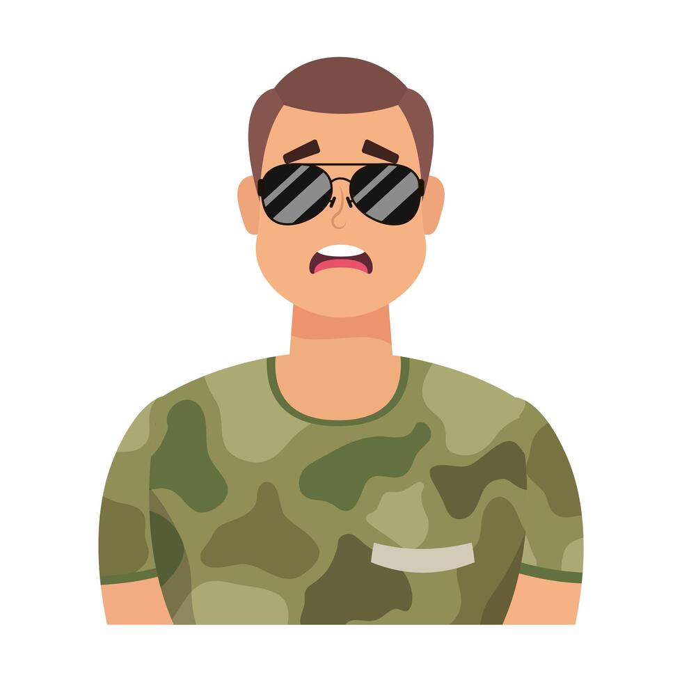 jonge man met karakter van militaire kleding vector