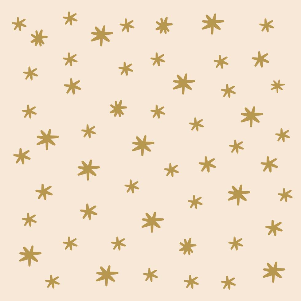 gouden sterren en stippen ansichtkaart op beige. een sterpatroon in een doodle cirkel. glinsterende vormen van de hemelachtergrond voor modieus kindertextiel. vector illustratie