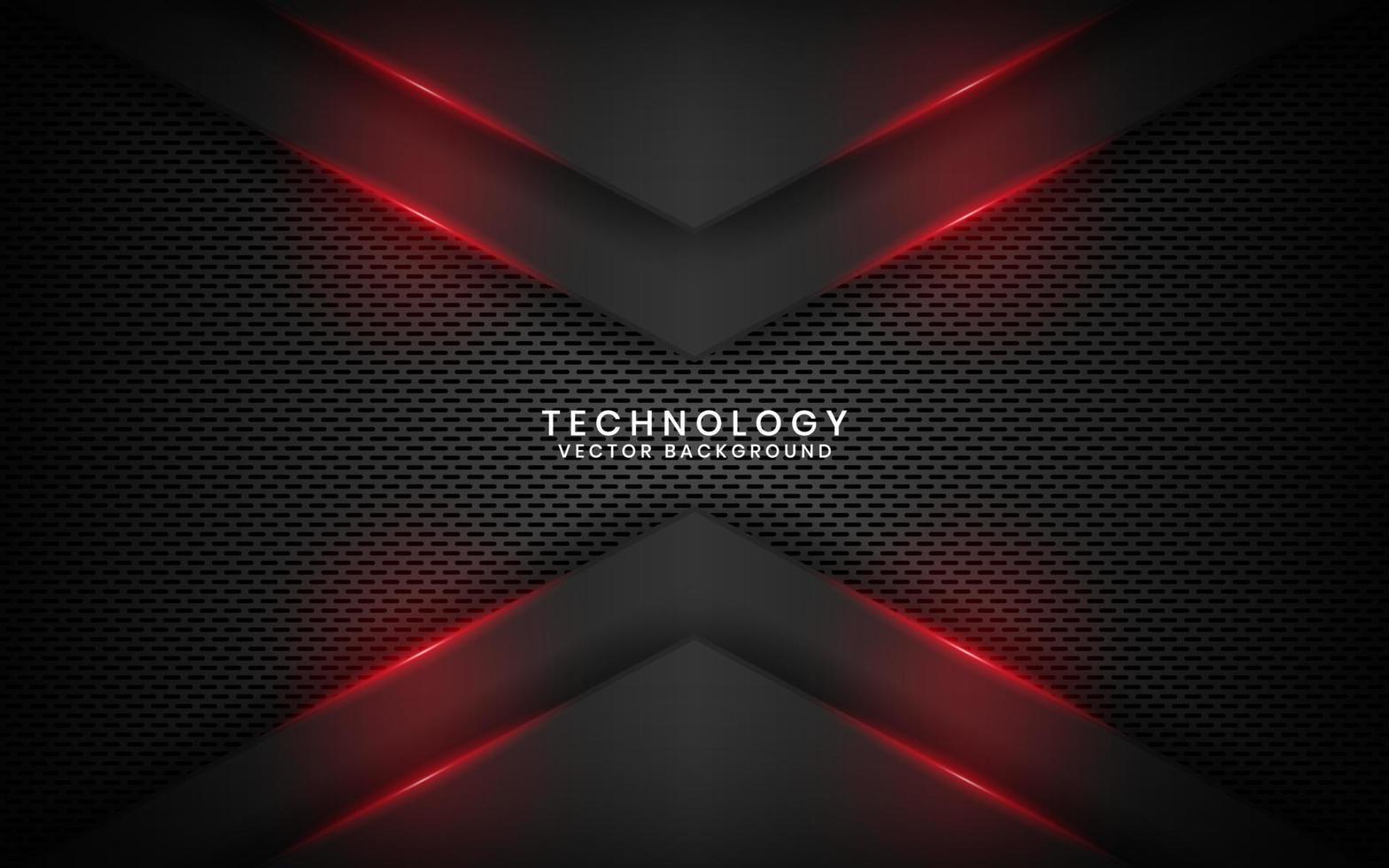 abstracte 3d zwarte technologie achtergrond overlap laag op donkere ruimte met rood licht pijl effect decoratie. moderne sjabloonelement toekomstige stijl voor flyer, banner, omslag, brochure of bestemmingspagina vector