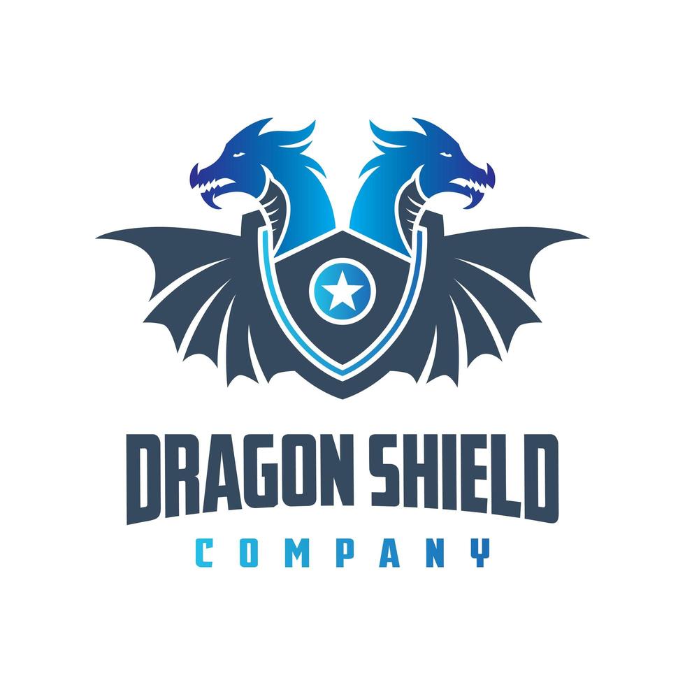 blauw drakenschild logo ontwerp vector