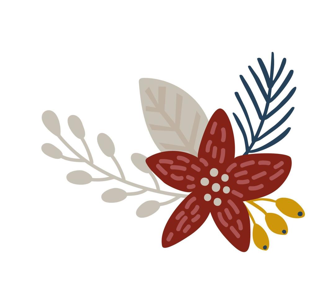 kerst hand getekende bloemen poinsettia vector grens scheidingslijn. ontwerpelementen decoratie krans en vakantie symbool met bloemen en bessen scandinavische takken