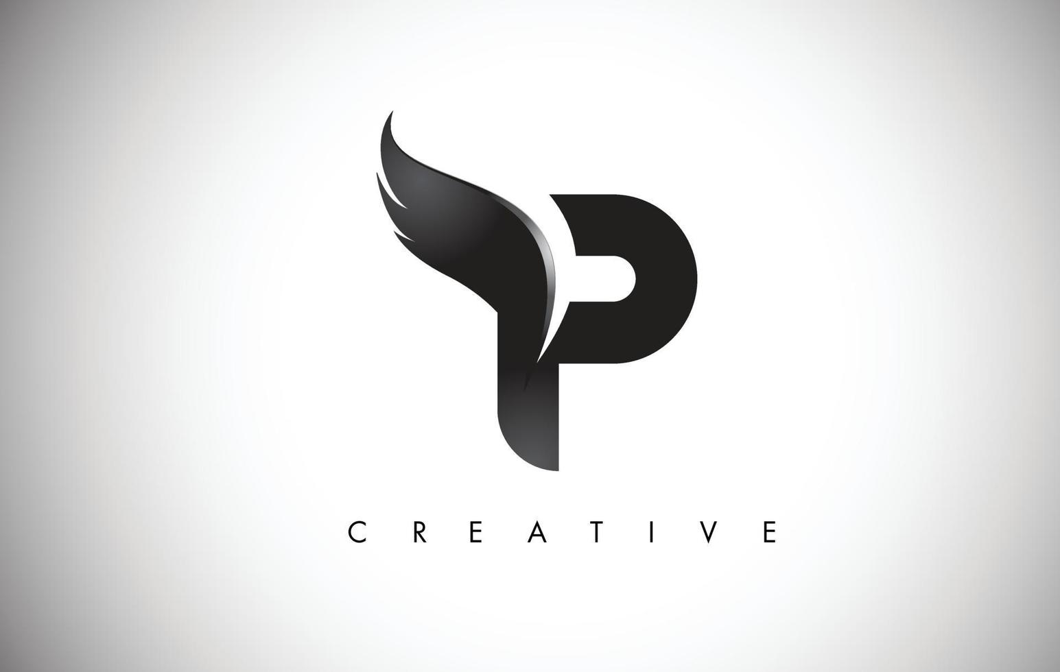 p brief vleugels logo ontwerp met zwarte vogel vlieg vleugel pictogram. vector