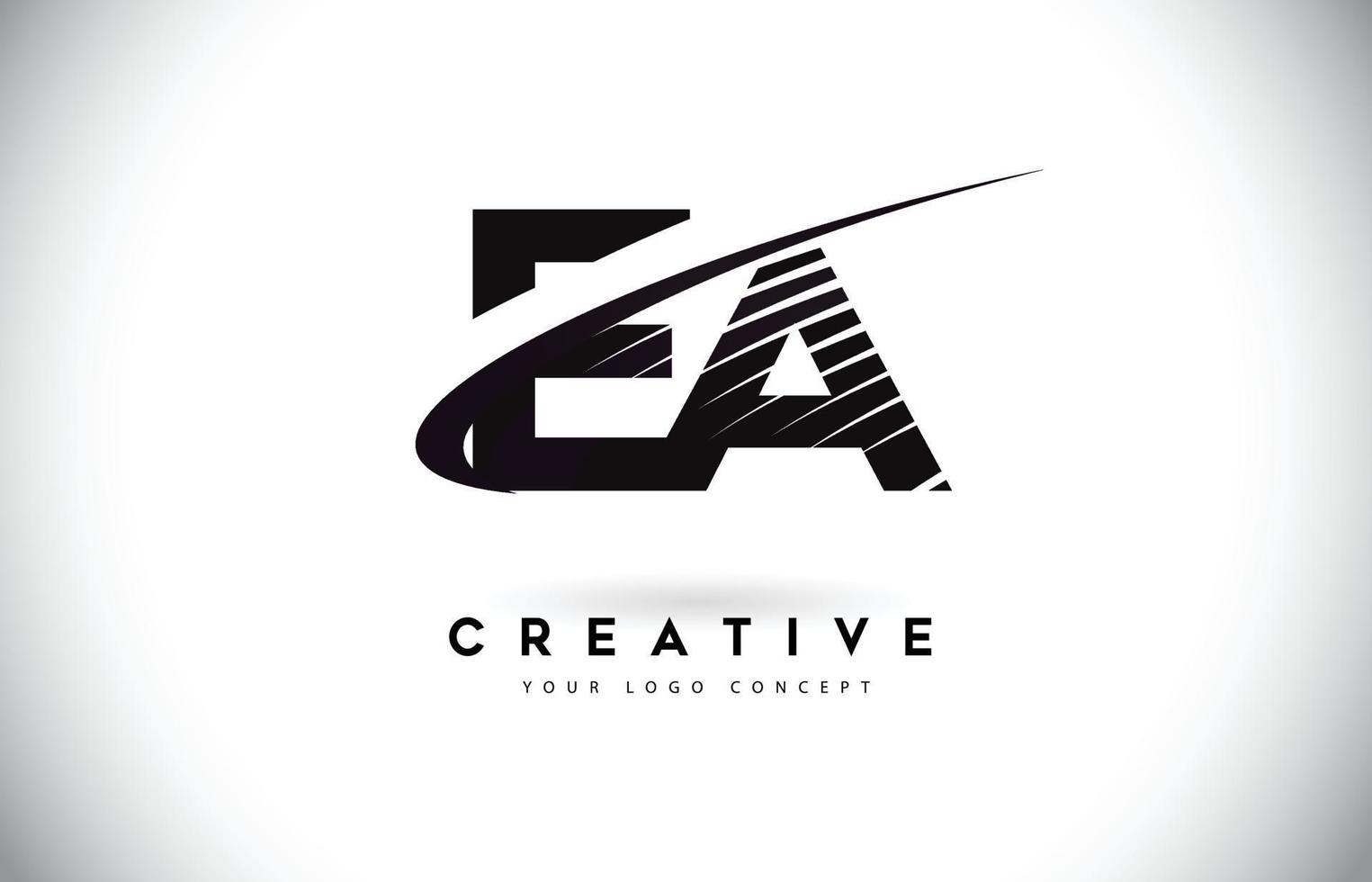 ea ea letter logo-ontwerp met swoosh en zwarte lijnen. vector