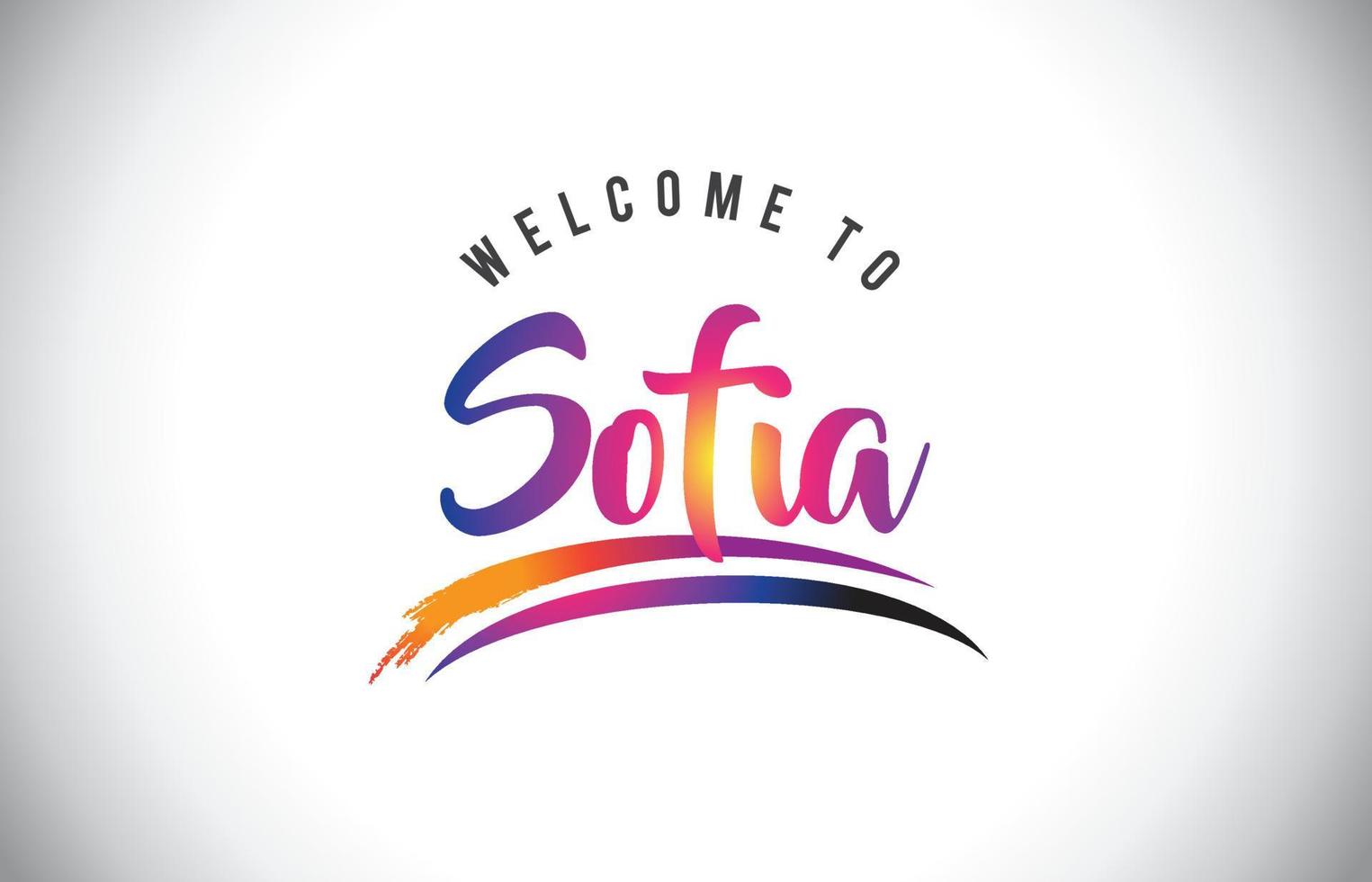 Sofia welkom bij bericht in paarse levendige moderne kleuren. vector