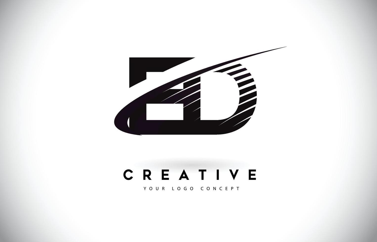 ed ed letter logo-ontwerp met swoosh en zwarte lijnen. vector