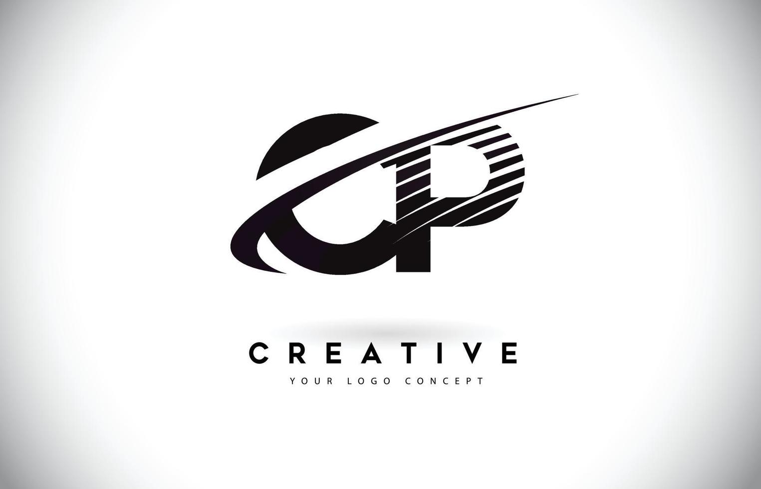cp cp letter logo-ontwerp met swoosh en zwarte lijnen. vector