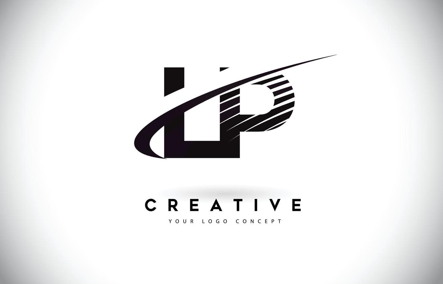 lp lp letter logo-ontwerp met swoosh en zwarte lijnen. vector