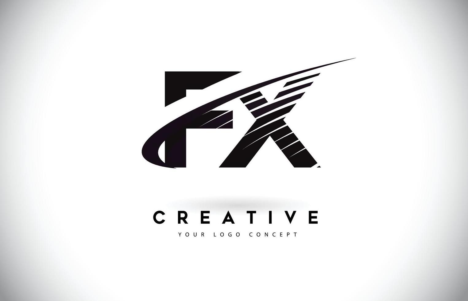 fx fx letter logo-ontwerp met swoosh en zwarte lijnen. vector