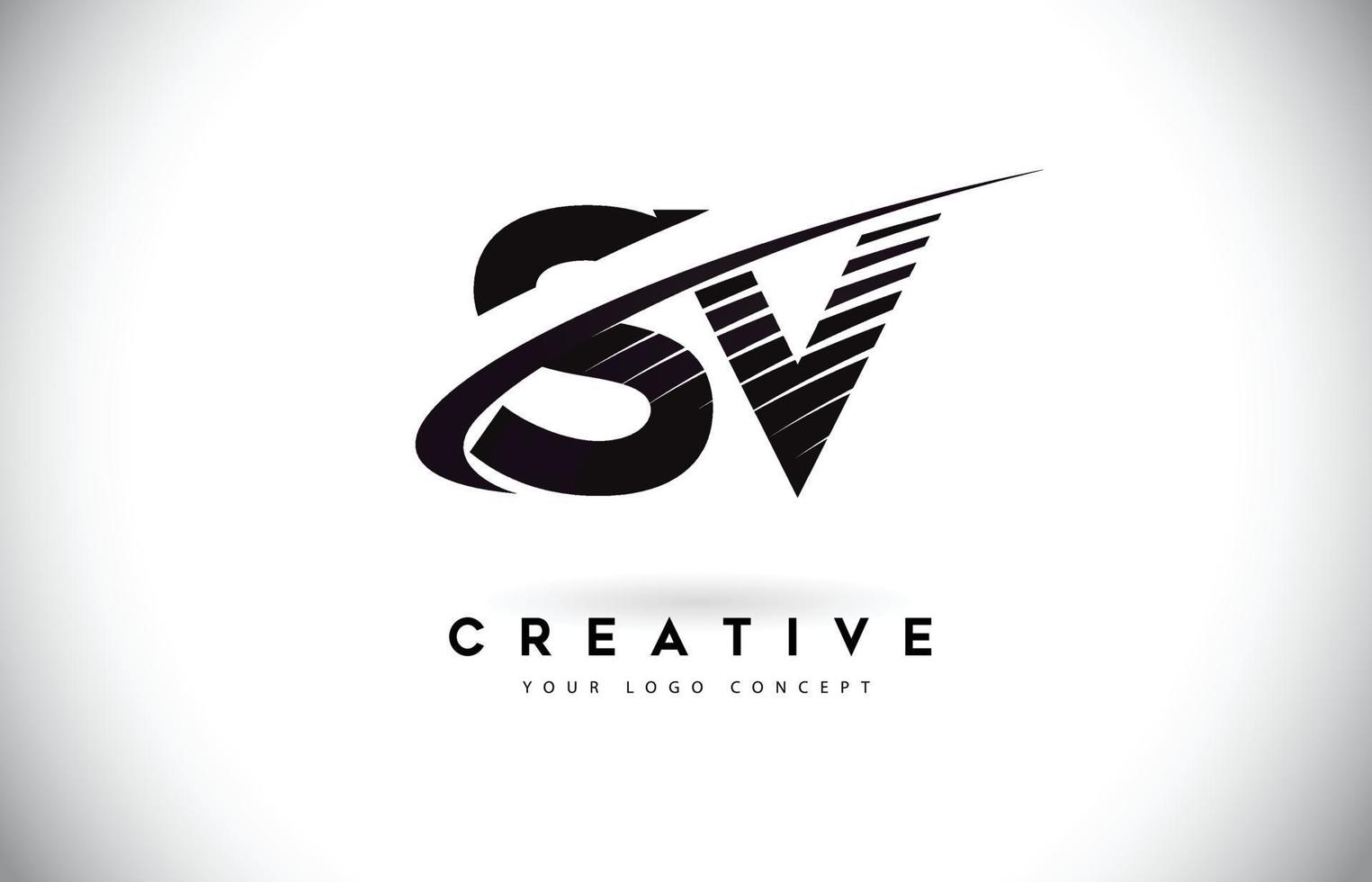 SV sv letter logo-ontwerp met swoosh en zwarte lijnen. vector