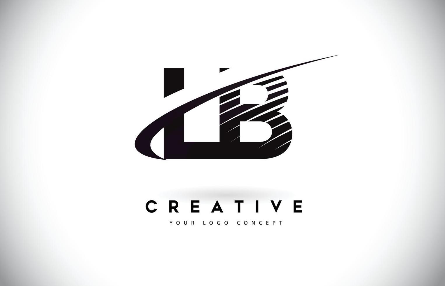 lb lb letter logo-ontwerp met swoosh en zwarte lijnen. vector