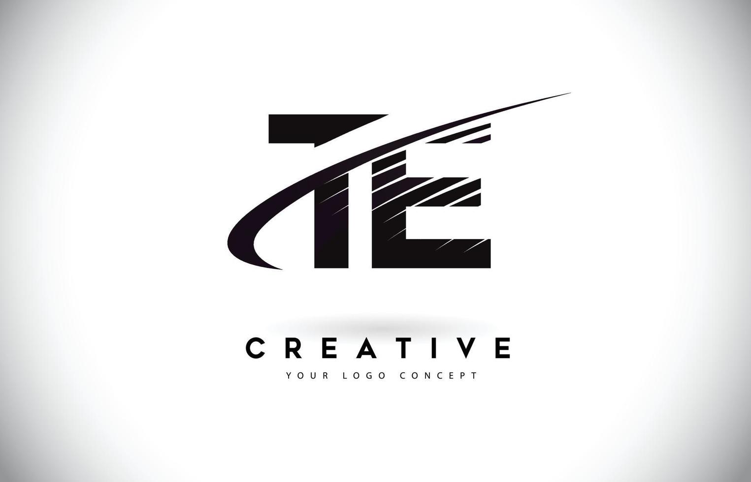 te te letter logo-ontwerp met swoosh en zwarte lijnen. vector