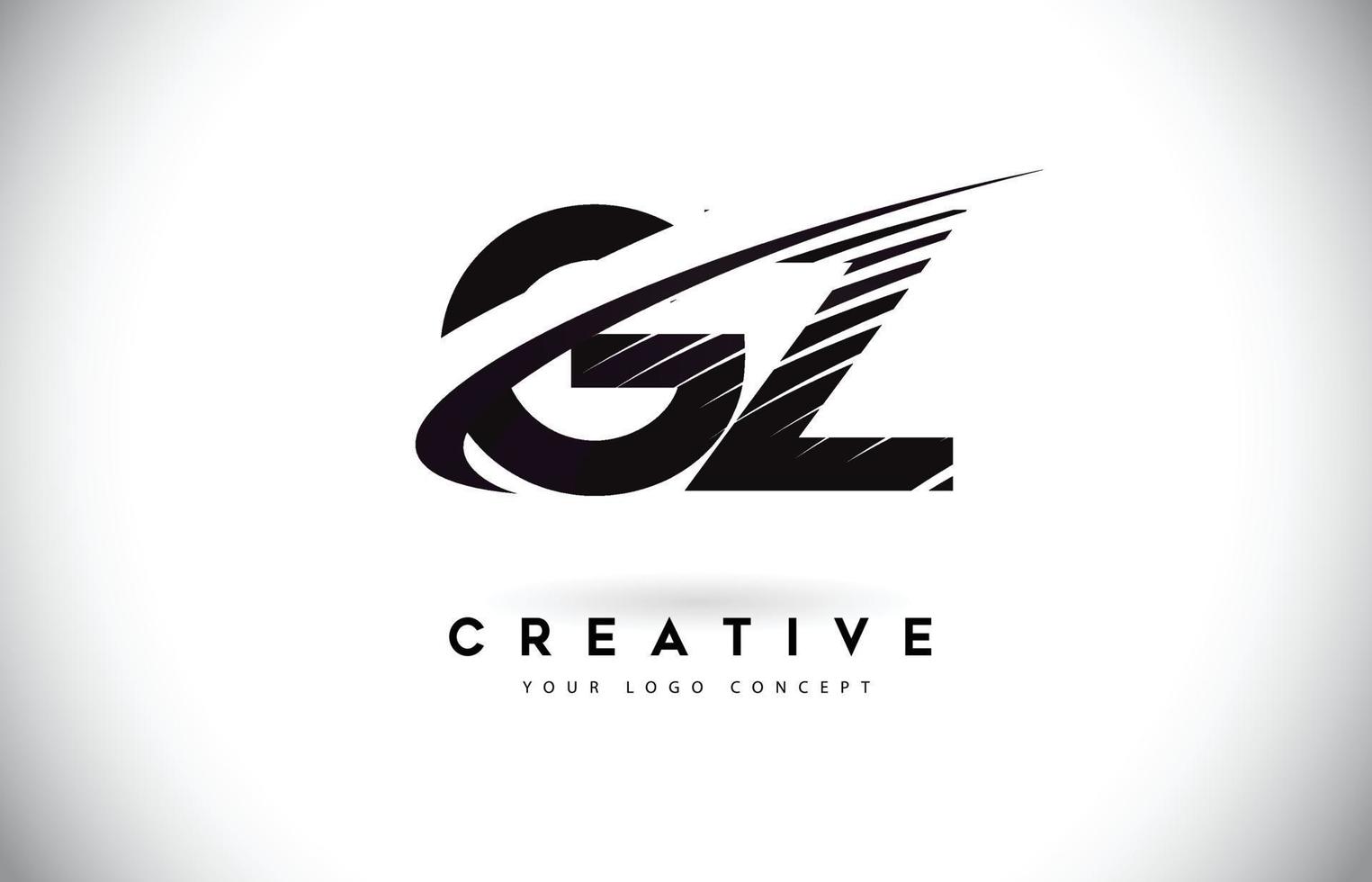 gz gy letter logo-ontwerp met swoosh en zwarte lijnen. vector
