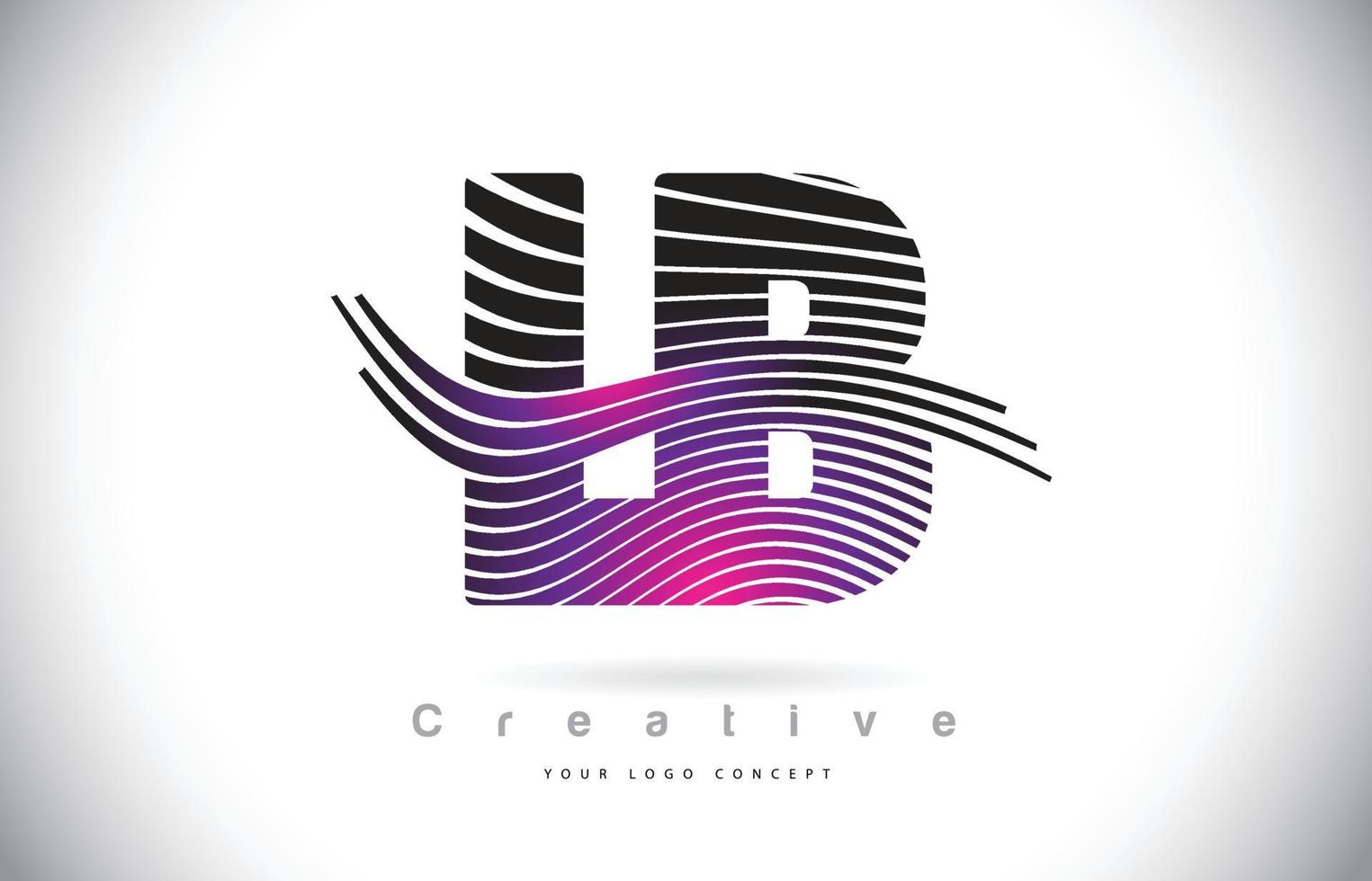 lb lb zebra textuur brief logo ontwerp met creatieve lijnen en swosh in paarse magenta kleur. vector