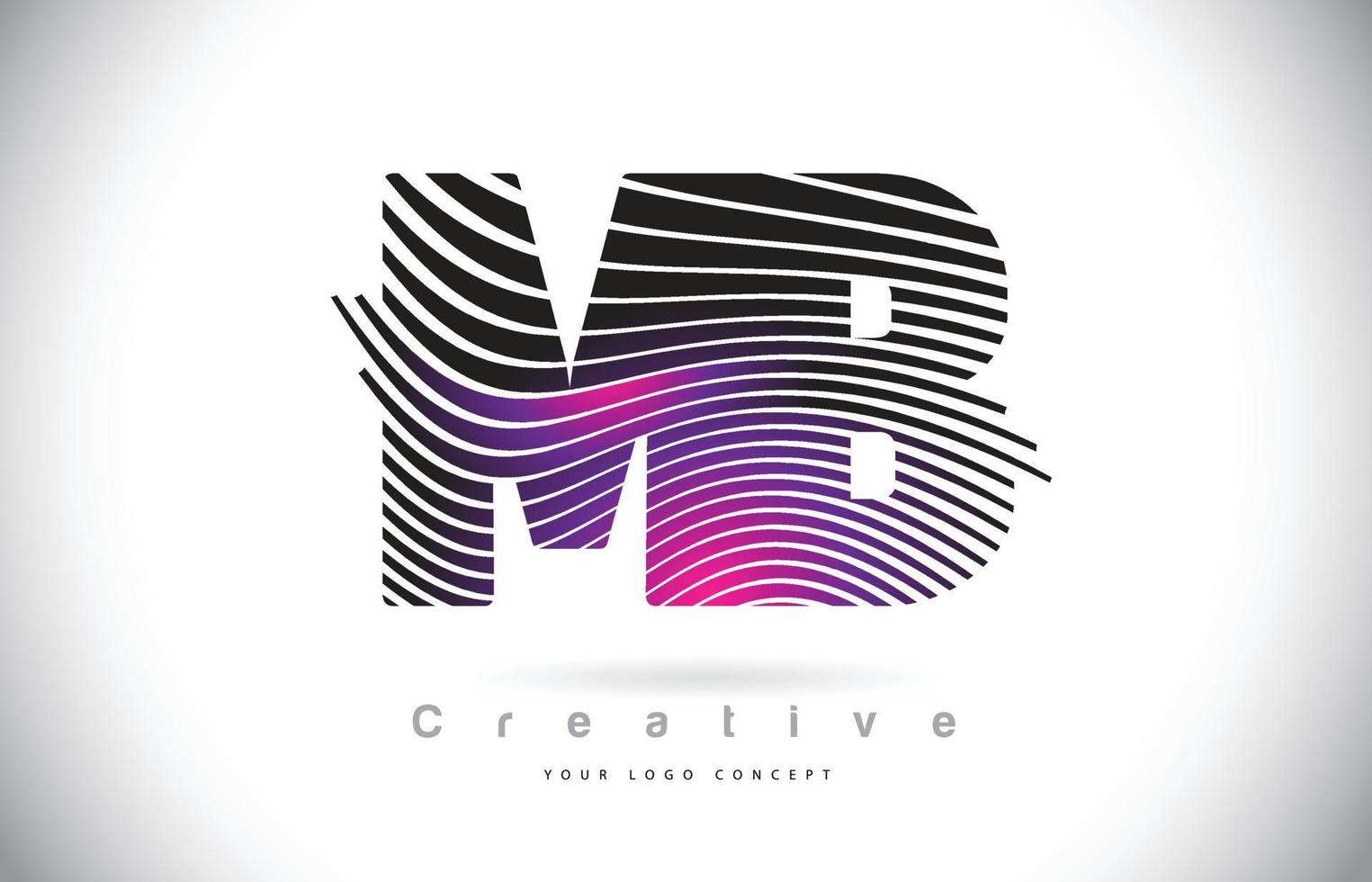 mb mb zebra textuur brief logo ontwerp met creatieve lijnen en swosh in paarse magenta kleur. vector