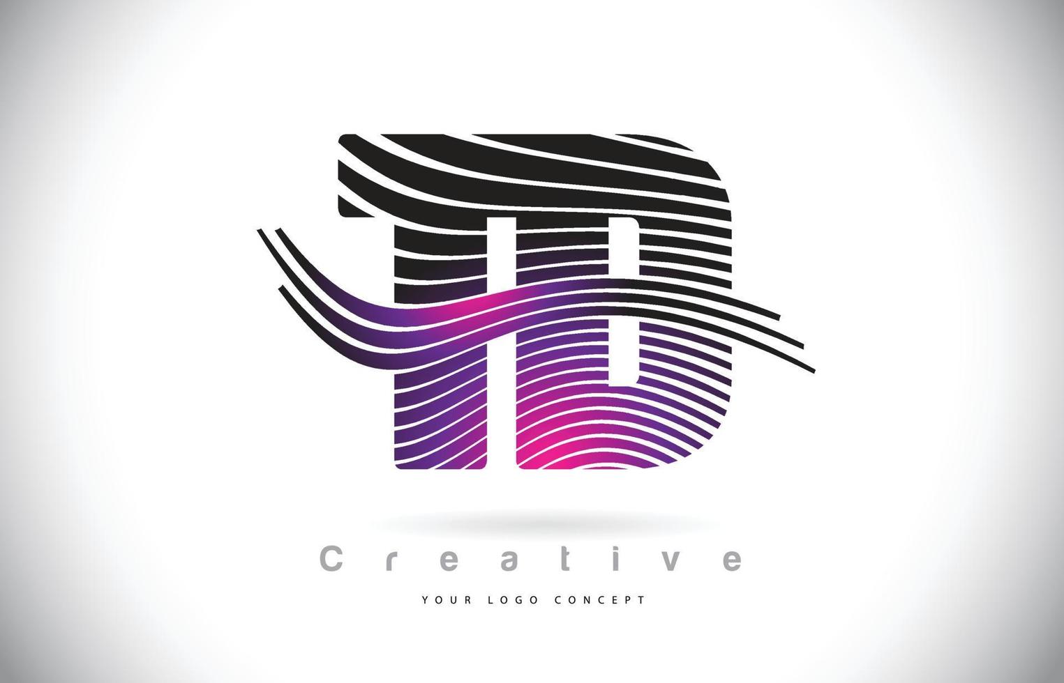 td td zebra textuur brief logo ontwerp met creatieve lijnen en swosh in paarse magenta kleur. vector