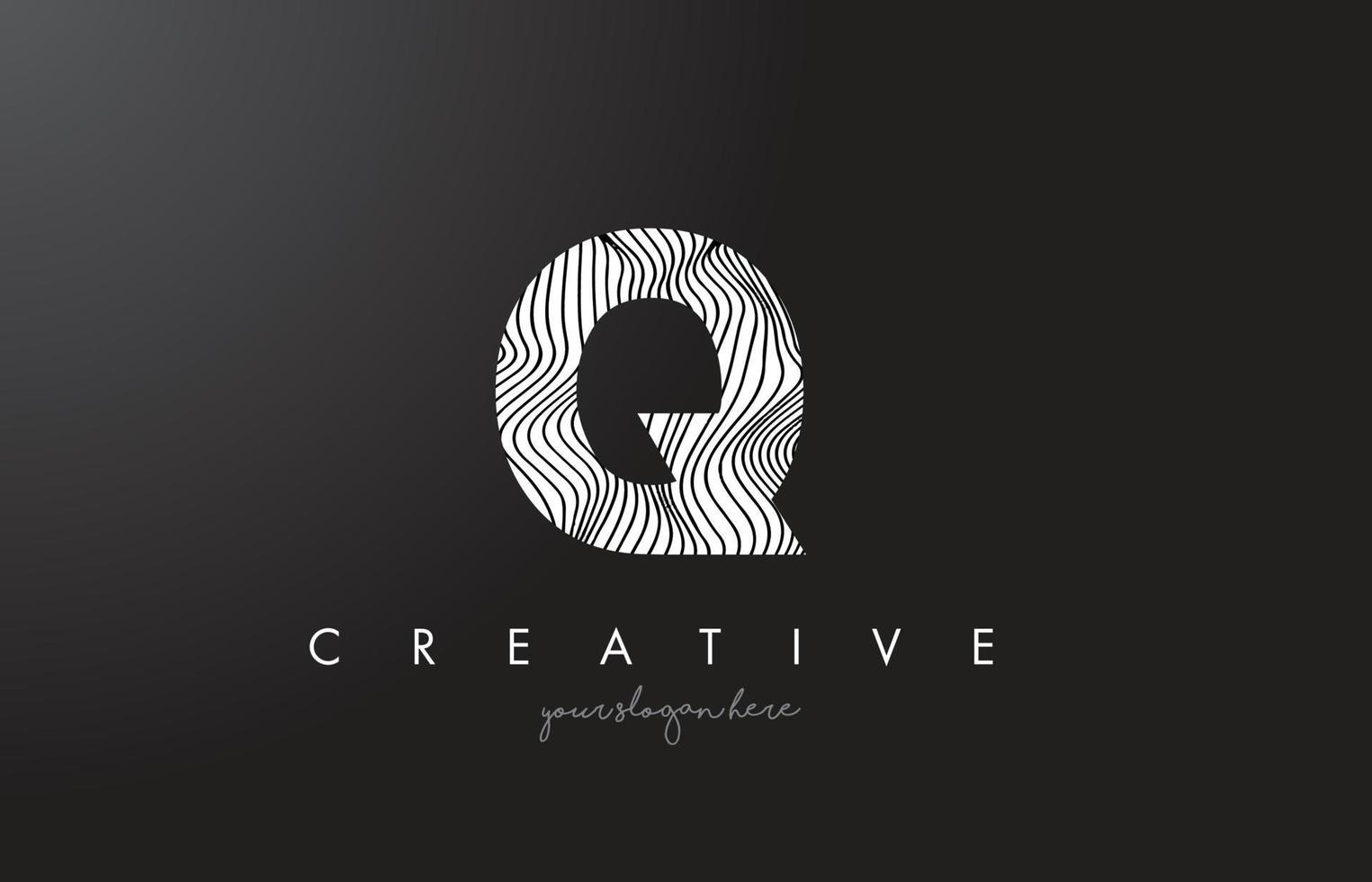 q letter logo met zebra lijnen textuur ontwerp vector. vector