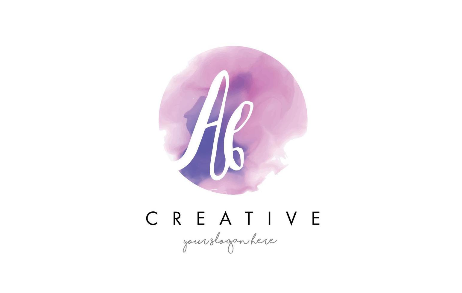 ab aquarel letter logo ontwerp met paarse penseelstreek. vector