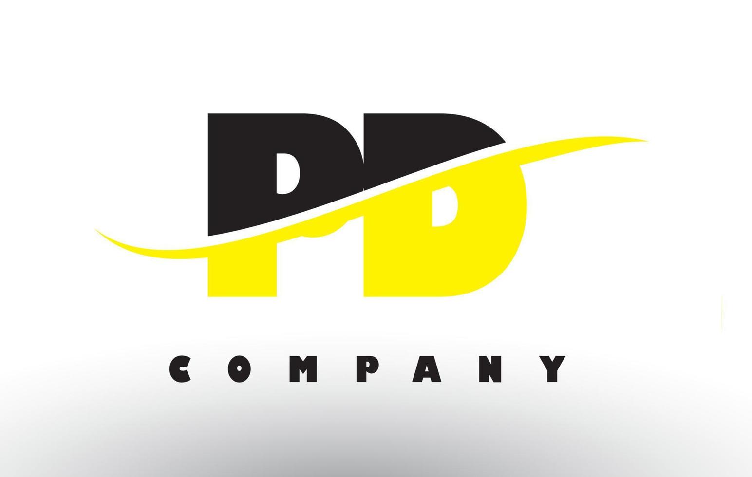 pd pd zwart en geel letterlogo met swoosh. vector