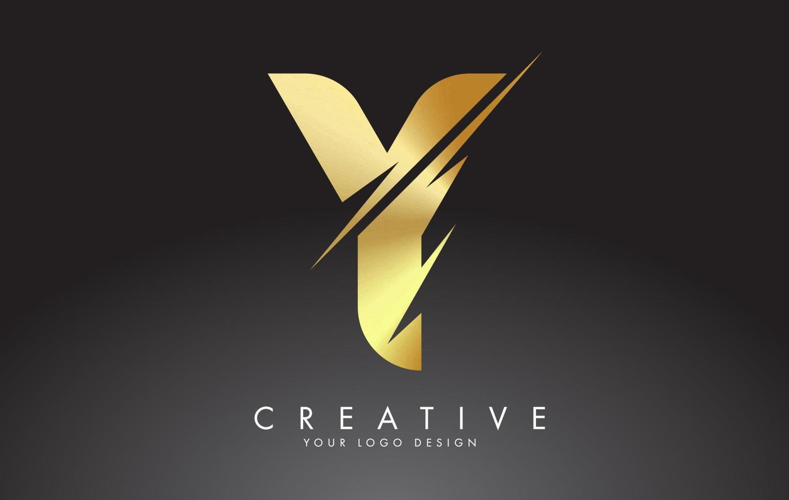 gouden y letter logo-ontwerp met creatieve bezuinigingen. vector